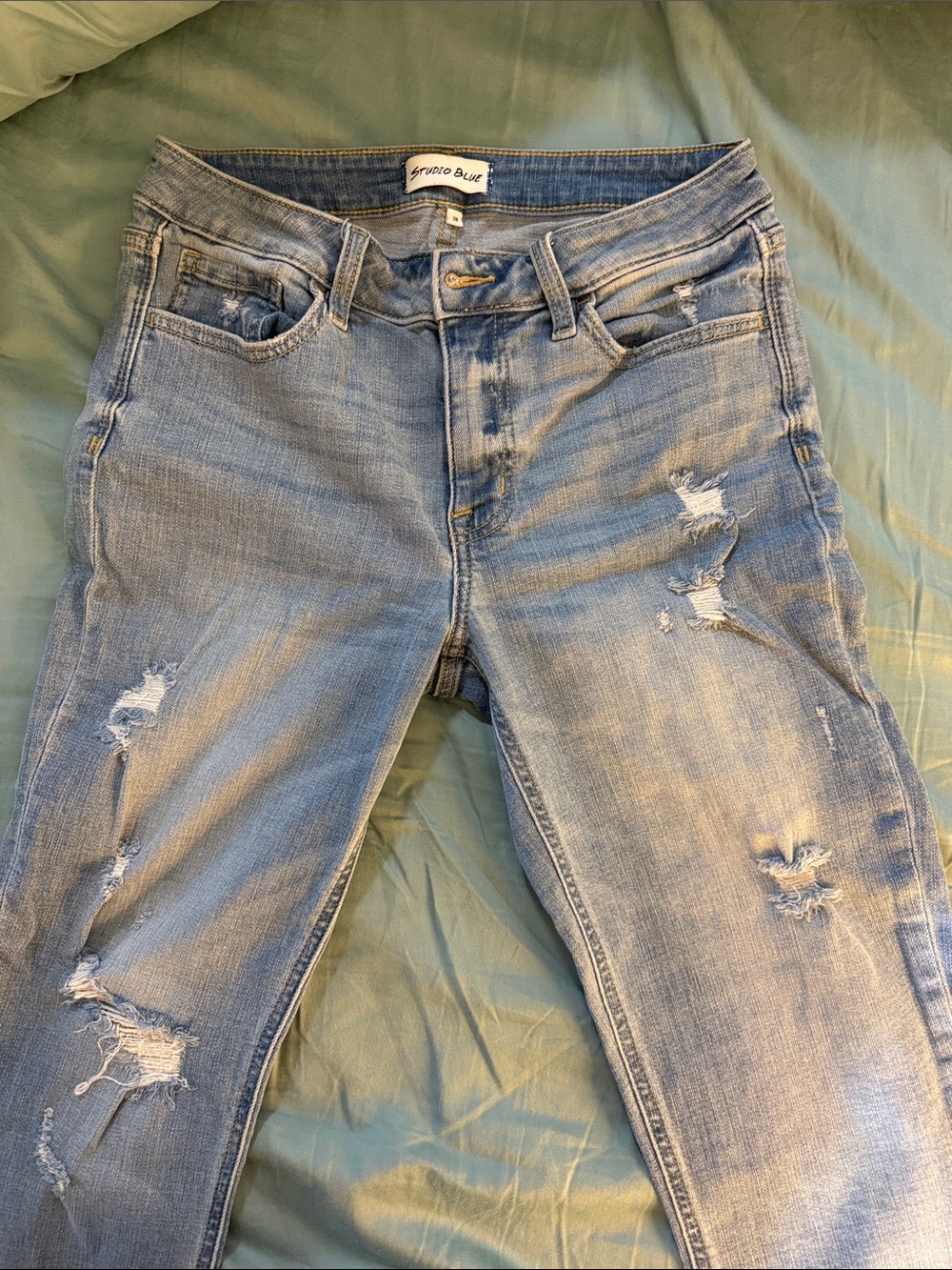 Studio Distressed Skinny Jeans in Light Blue